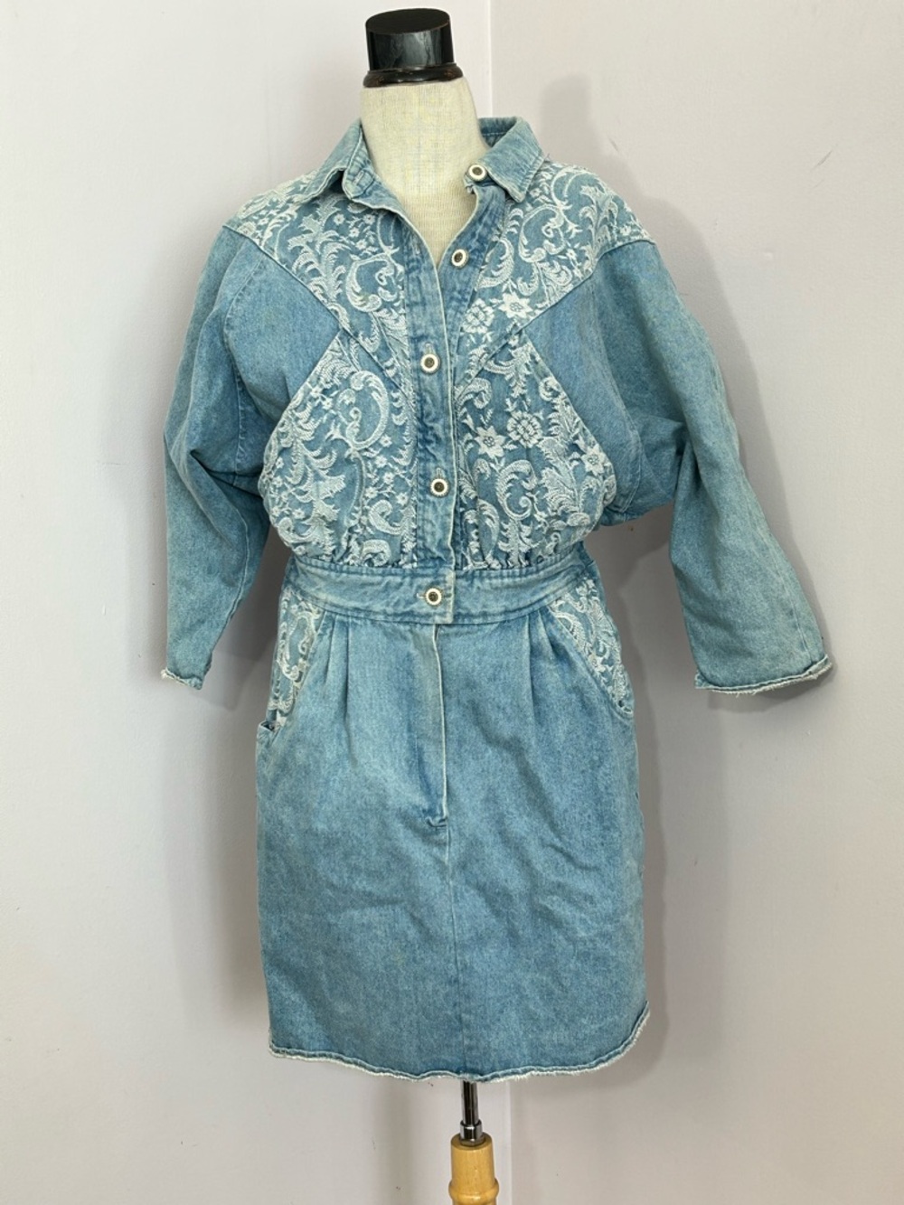 True Vintage 80s Brocade Denim Mini Dress